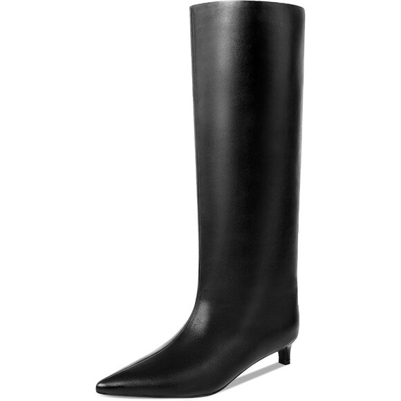 ⚡Women's Black Knee High Boots 1.5-in Stiletto Low Heel Pull On Pointed Toe - Picture 1 of 9
